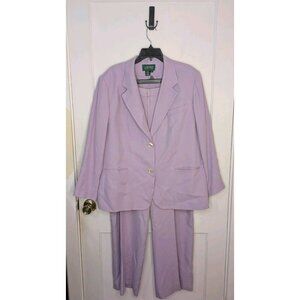 Lauren Ralph Lauren Silk Pant Suit Sz 18W Lilac Purple Pleated Pants Classic